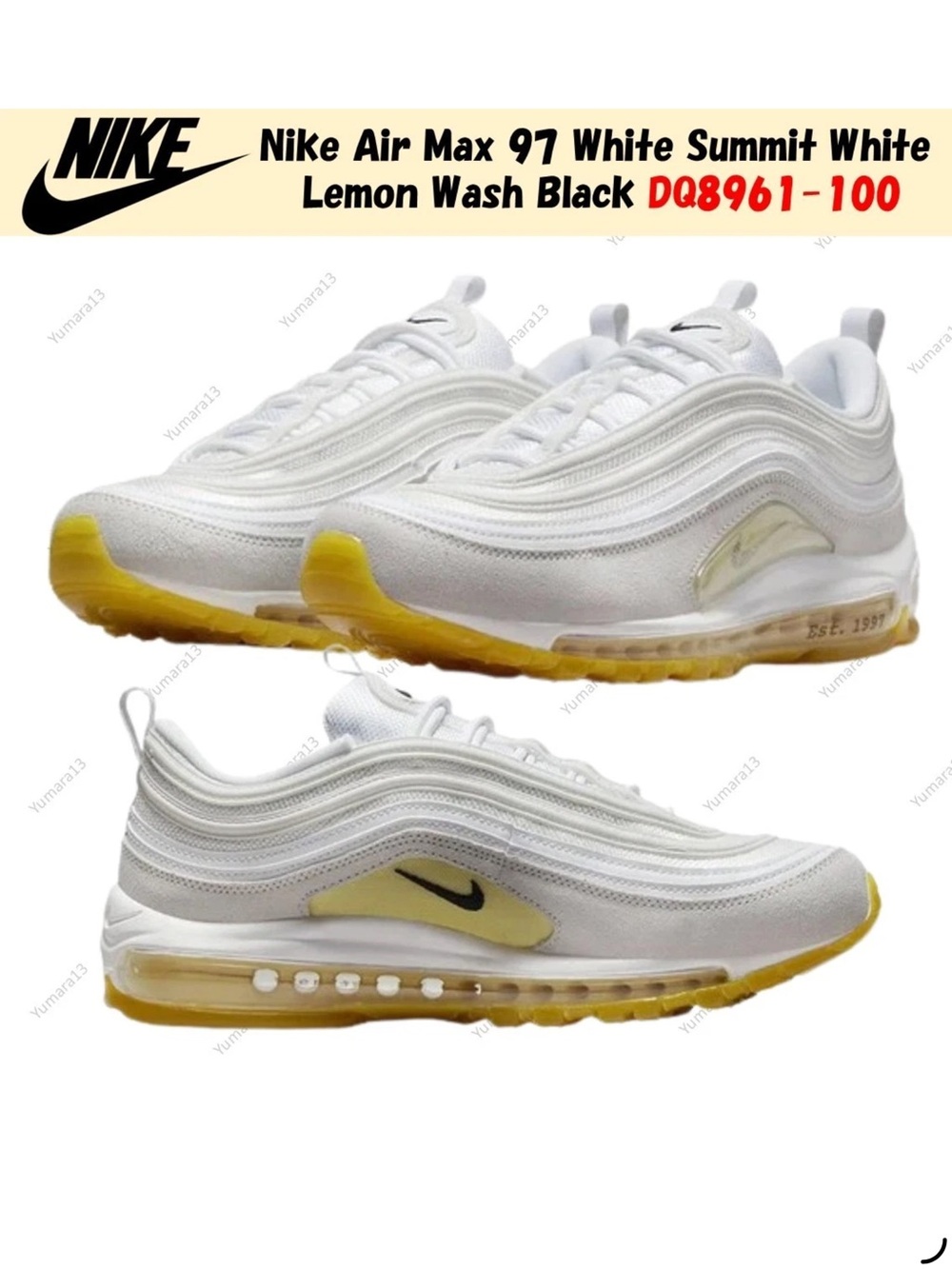 Nike Air Max 97 White Lemon Wash Black DQ8961-100 Men’s 7.5 EUC